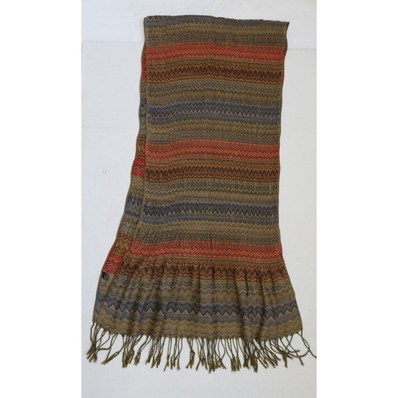 Wool Pashmina Chevron Stripe Multicolor Shawl Wrap‎ Fringed Scarff 70's Style - Picture 2 of 5